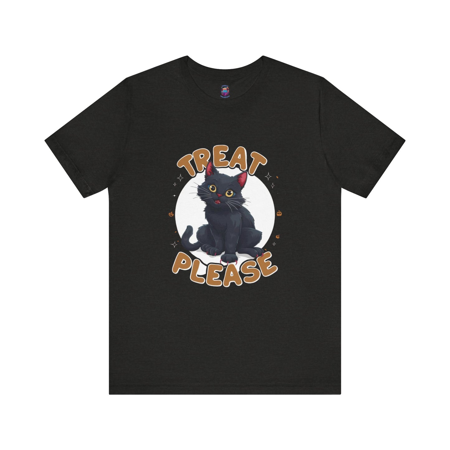 Smiling Black Cat - Treat Please - Bella Canvas T-Shirt, Fun Halloween Cat Design Tee