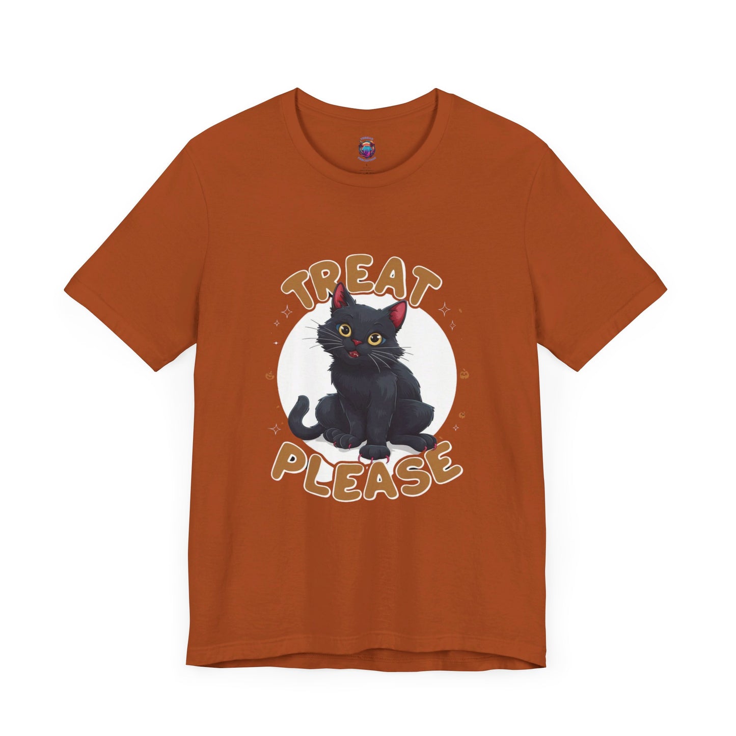 Smiling Black Cat - Treat Please - Bella Canvas T-Shirt, Fun Halloween Cat Design Tee