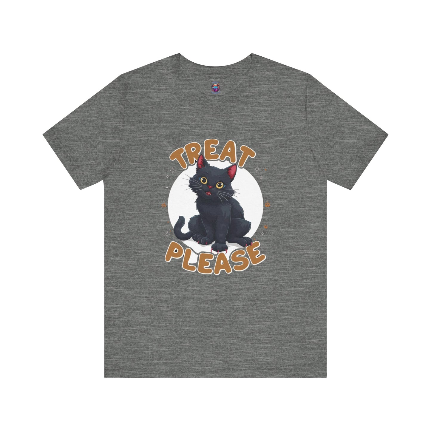 Smiling Black Cat - Treat Please - Bella Canvas T-Shirt, Fun Halloween Cat Design Tee