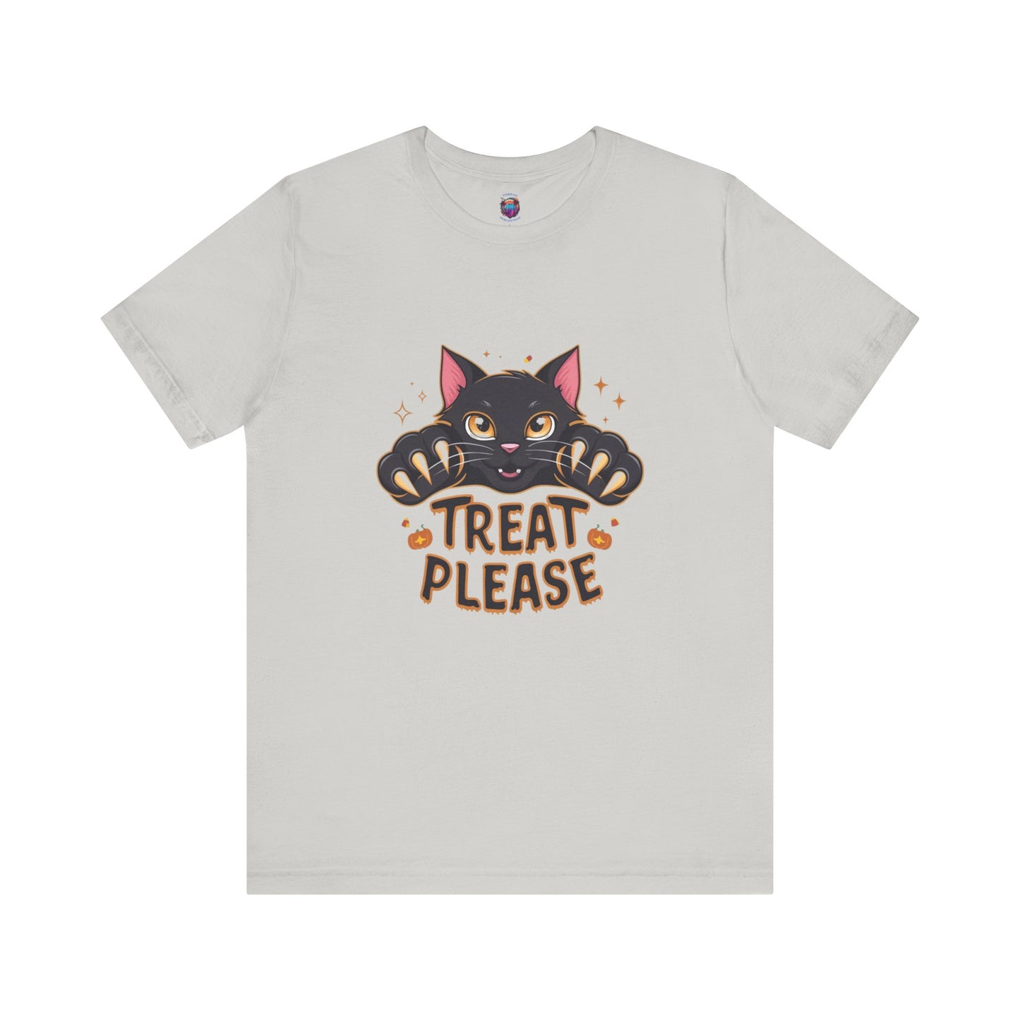 Cute Black Cat "Treat Please" Bella Canvas T-Shirt - Fun Halloween Cat Design Tee