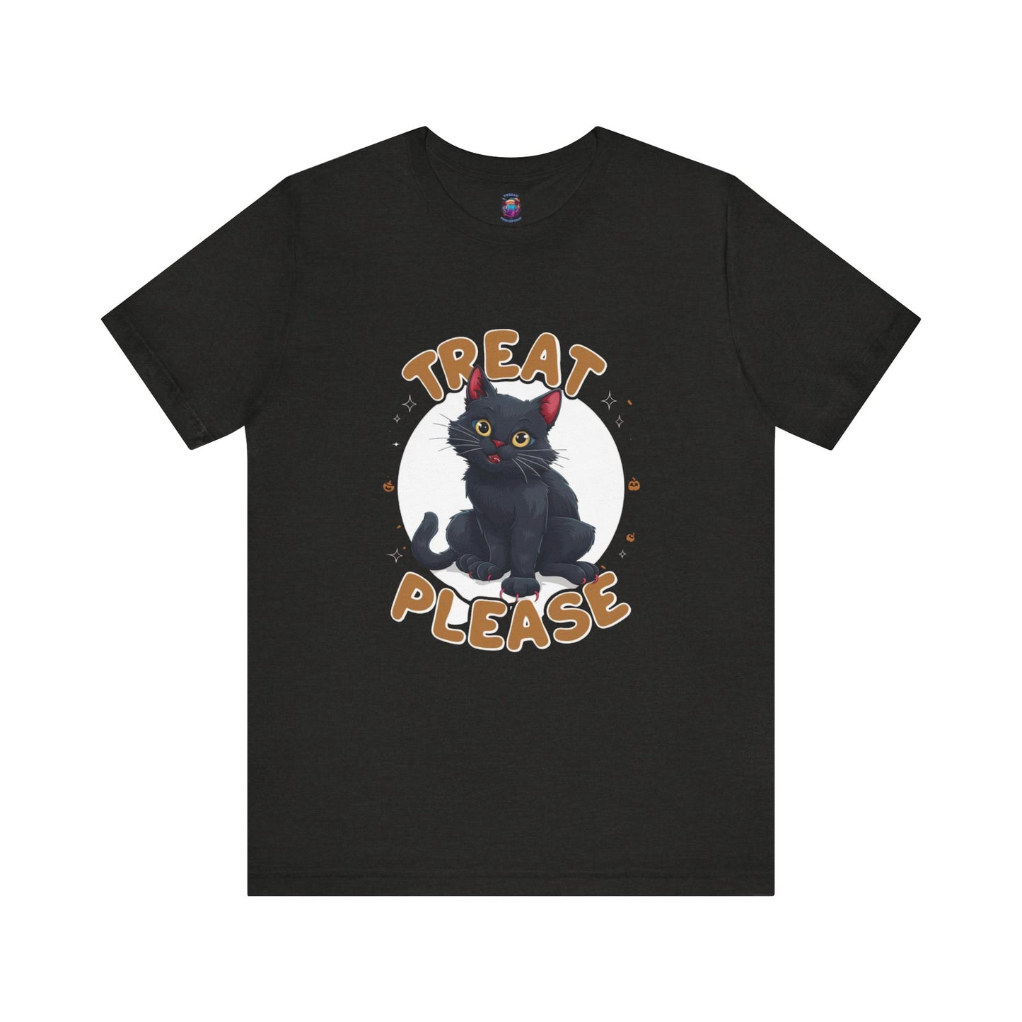 Smiling Black Cat - Treat Please - Bella Canvas T-Shirt, Fun Halloween Cat Design Tee