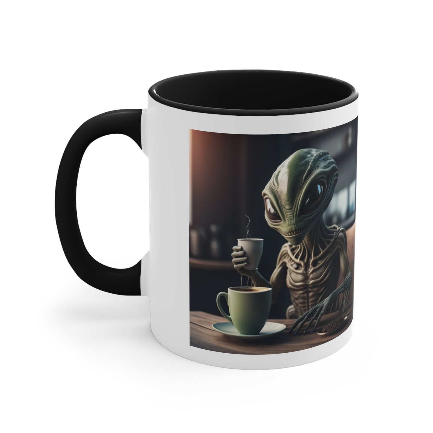 Alien with a smile Coffee Mug, 11oz - "Touch my coffee and I'll probe you"