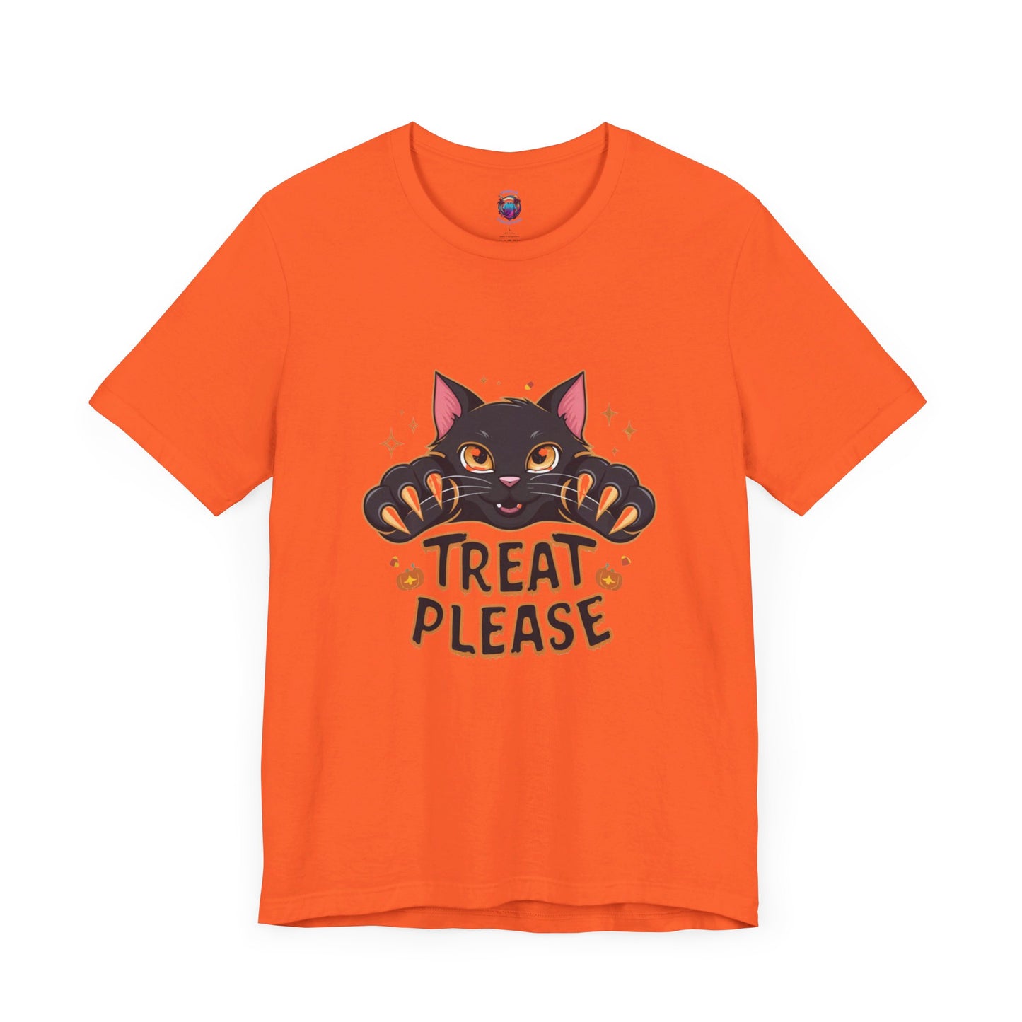 Cute Black Cat "Treat Please" Bella Canvas T-Shirt - Fun Halloween Cat Design Tee