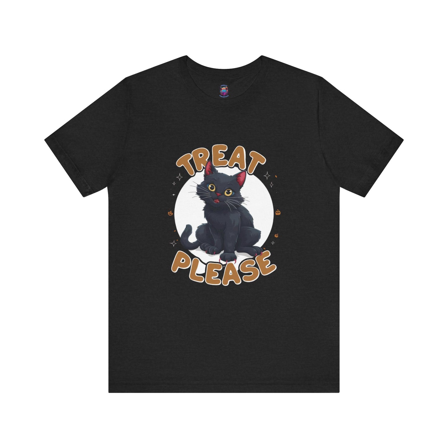 Smiling Black Cat - Treat Please - Bella Canvas T-Shirt, Fun Halloween Cat Design Tee