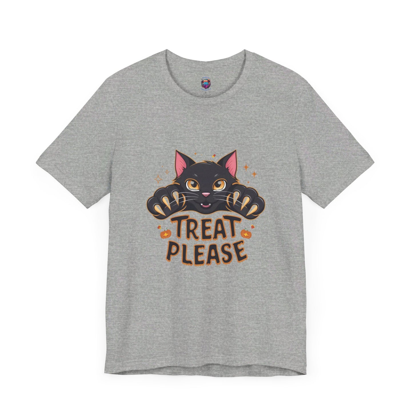 Cute Black Cat "Treat Please" Bella Canvas T-Shirt - Fun Halloween Cat Design Tee