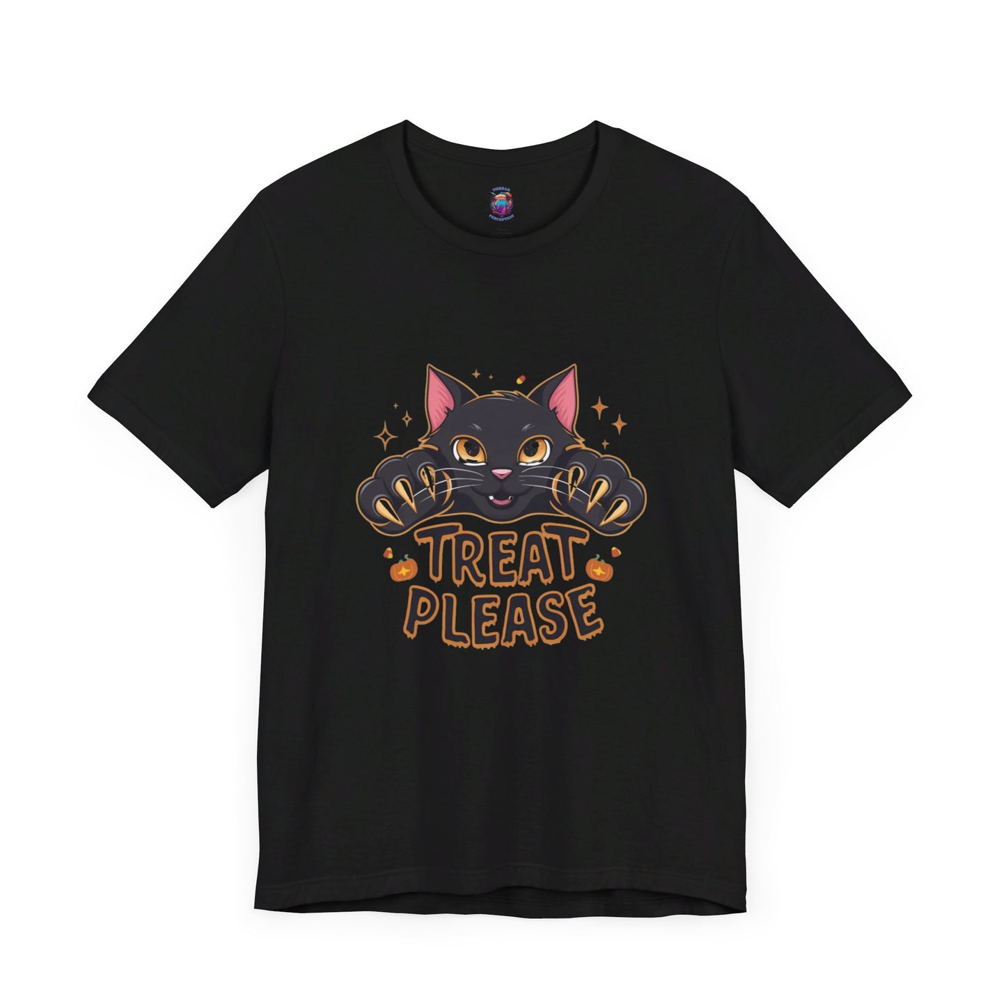 Cute Black Cat "Treat Please" Bella Canvas T-Shirt - Fun Halloween Cat Design Tee