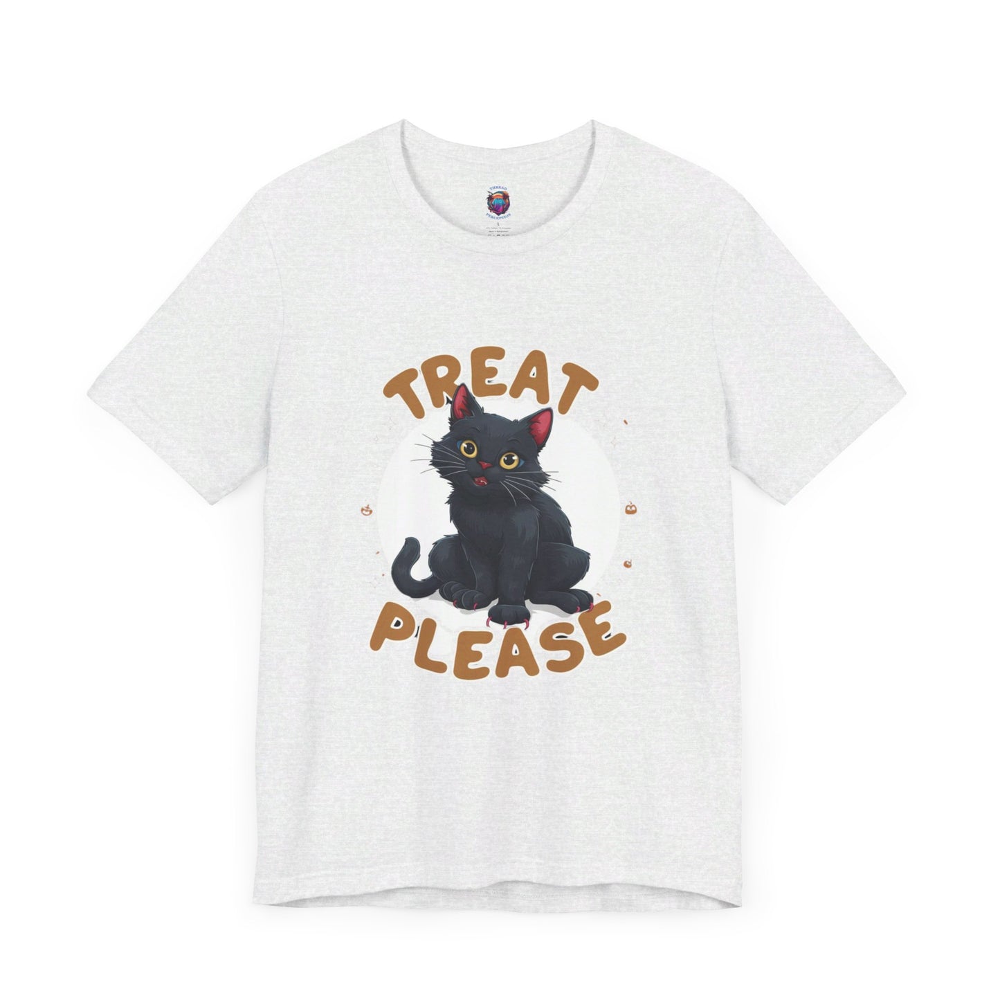 Smiling Black Cat - Treat Please - Bella Canvas T-Shirt, Fun Halloween Cat Design Tee