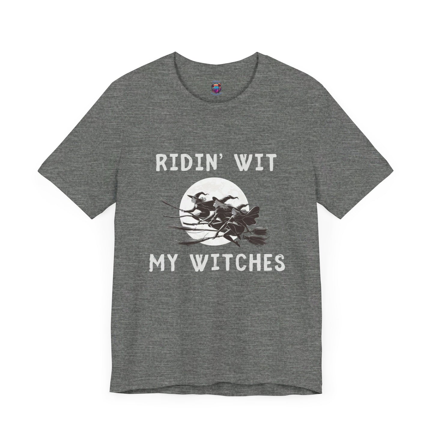 Ridin wit my Witches Halloween T-Shirt, Funny Witch Design with Bright Moon, Witches on Broomsticks, Spooky gift Shirt, Witchcraft Apparel