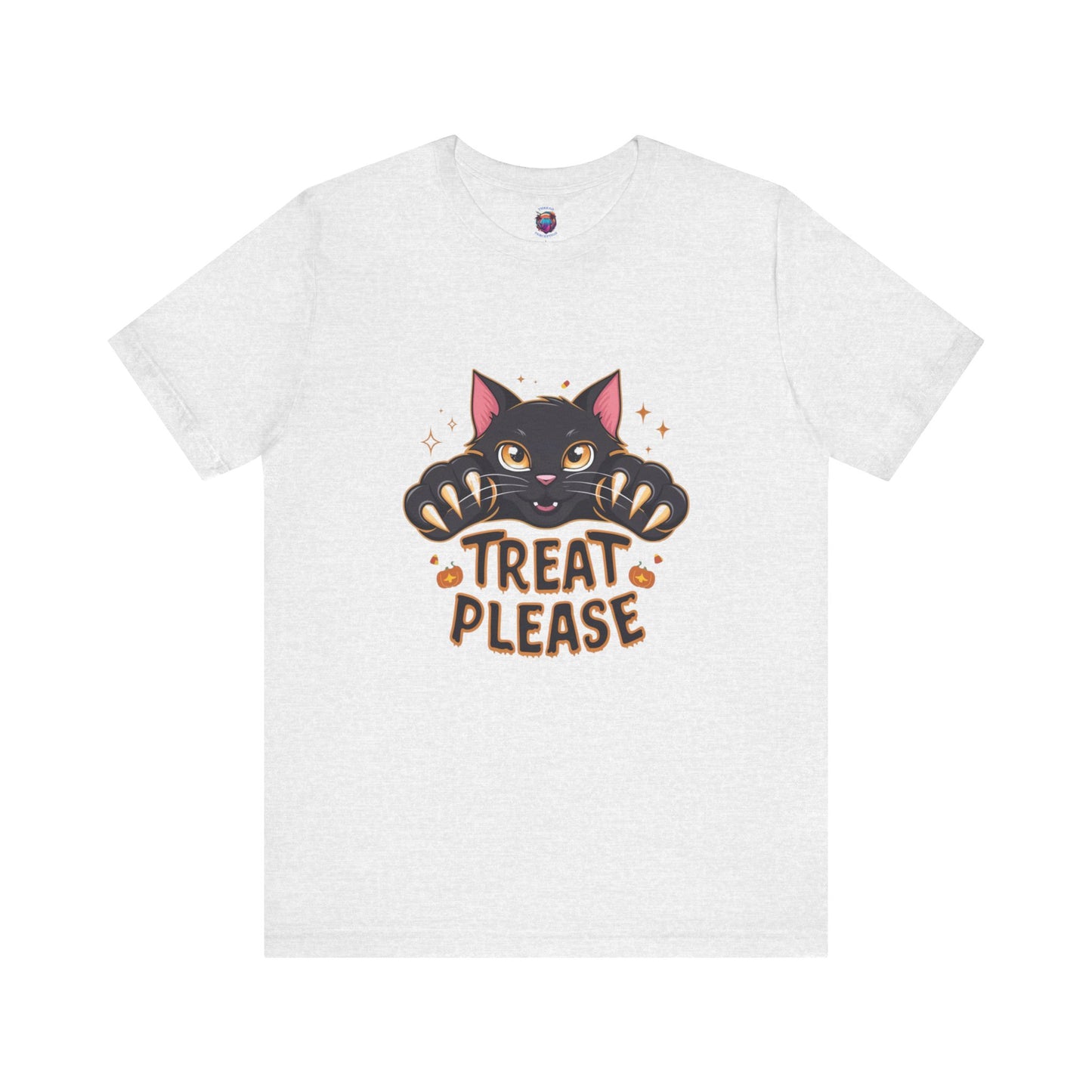 Cute Black Cat "Treat Please" Bella Canvas T-Shirt - Fun Halloween Cat Design Tee