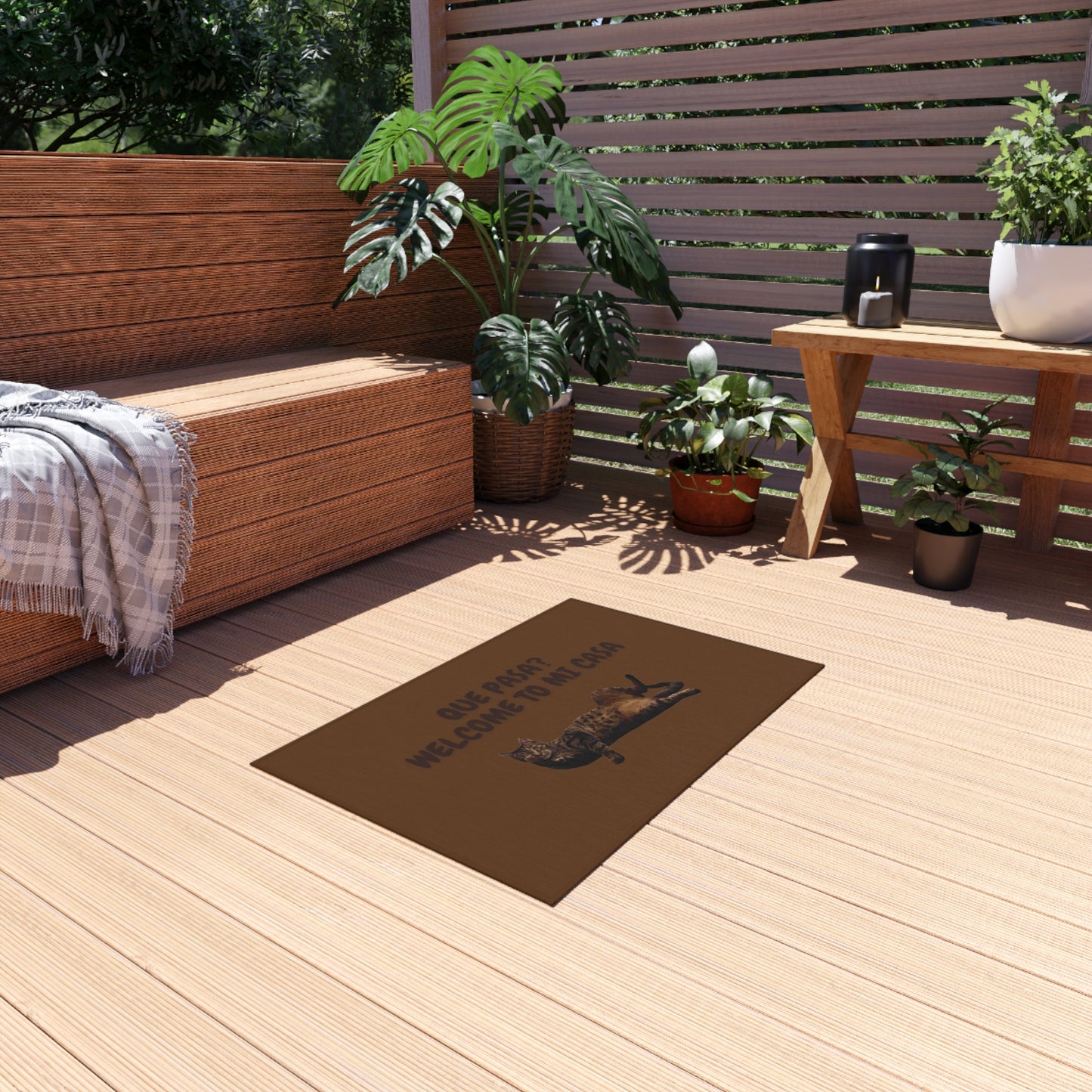 Outdoor Rug - "Que Pasa? Welcome to mi Casa." (Loki Collection) - Dark Brown