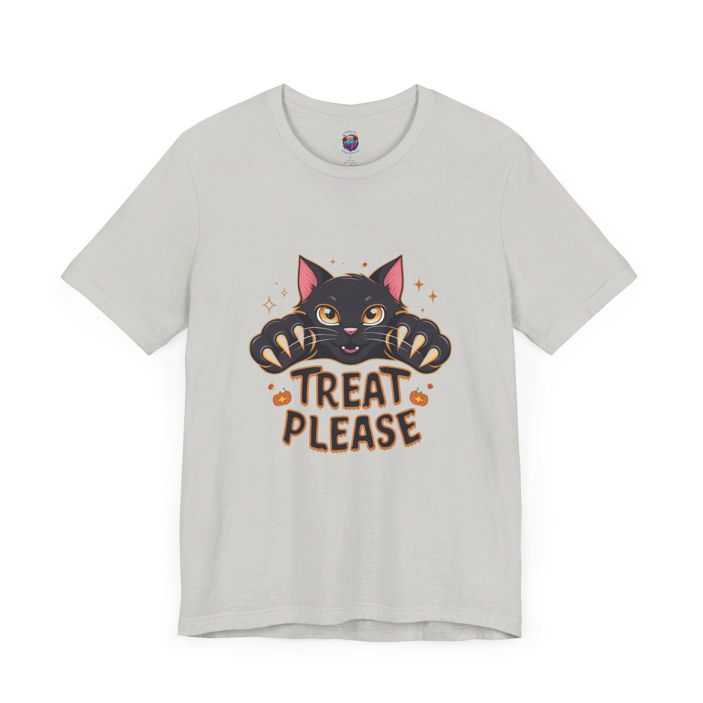 Cute Black Cat "Treat Please" Bella Canvas T-Shirt - Fun Halloween Cat Design Tee