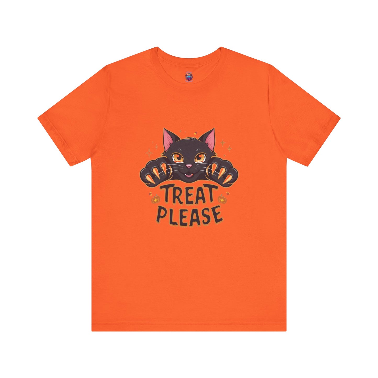 Cute Black Cat "Treat Please" Bella Canvas T-Shirt - Fun Halloween Cat Design Tee