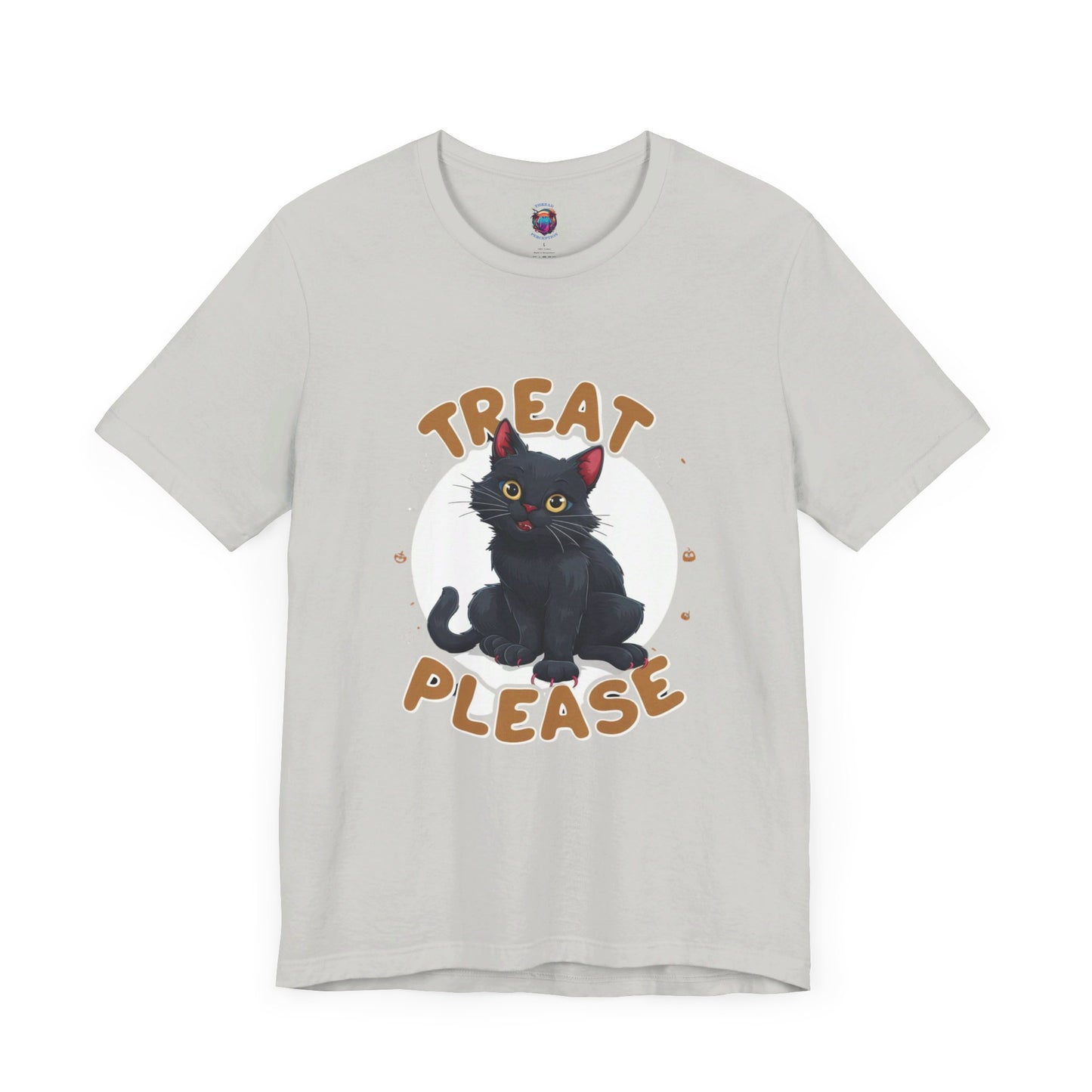 Smiling Black Cat - Treat Please - Bella Canvas T-Shirt, Fun Halloween Cat Design Tee