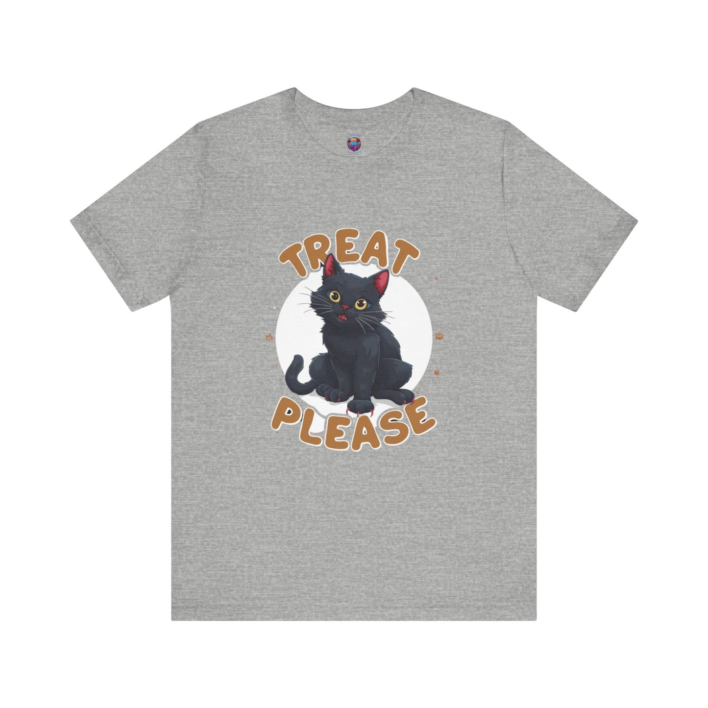 Smiling Black Cat - Treat Please - Bella Canvas T-Shirt, Fun Halloween Cat Design Tee