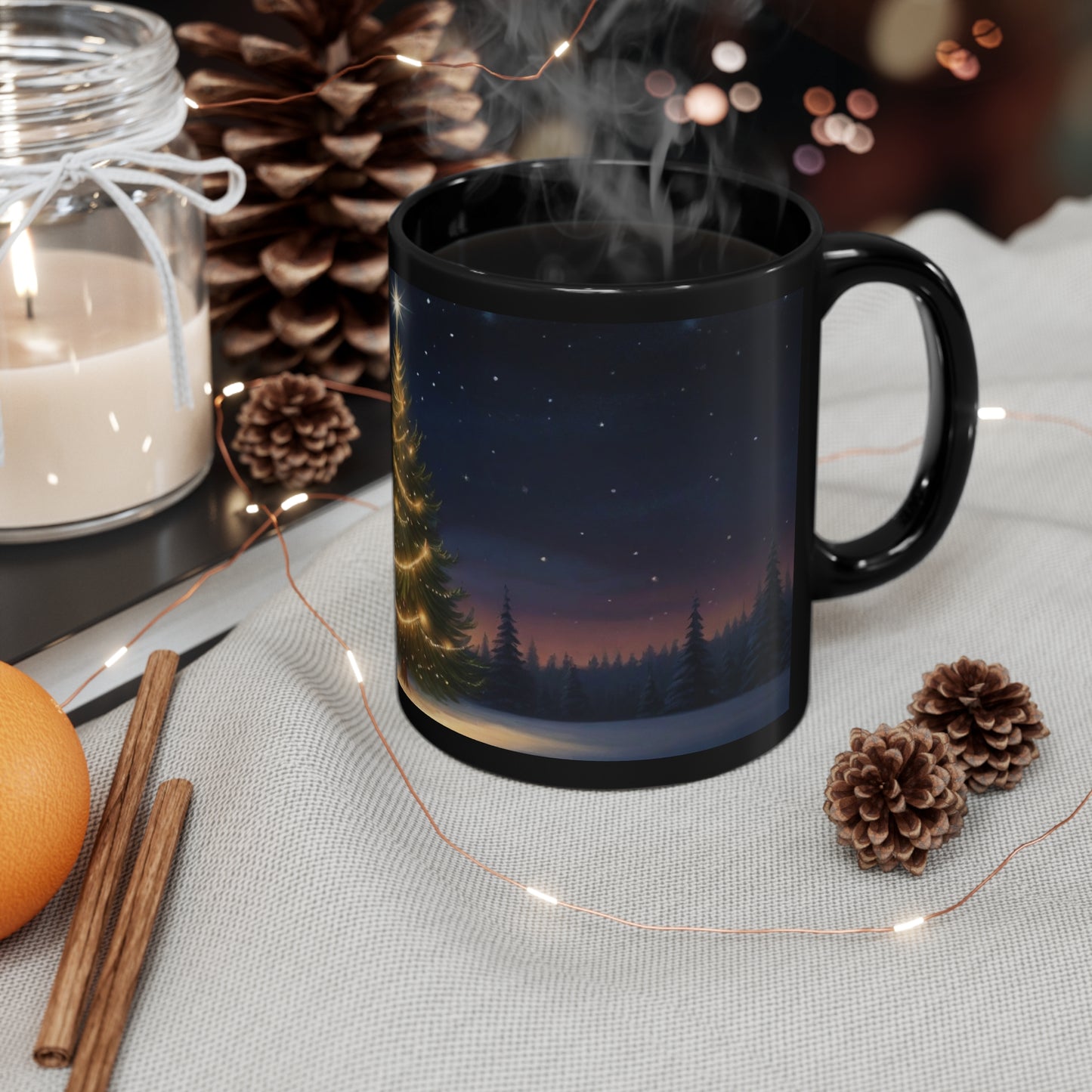 Holiday - Christmas Tree Sunset 11oz Black Mug