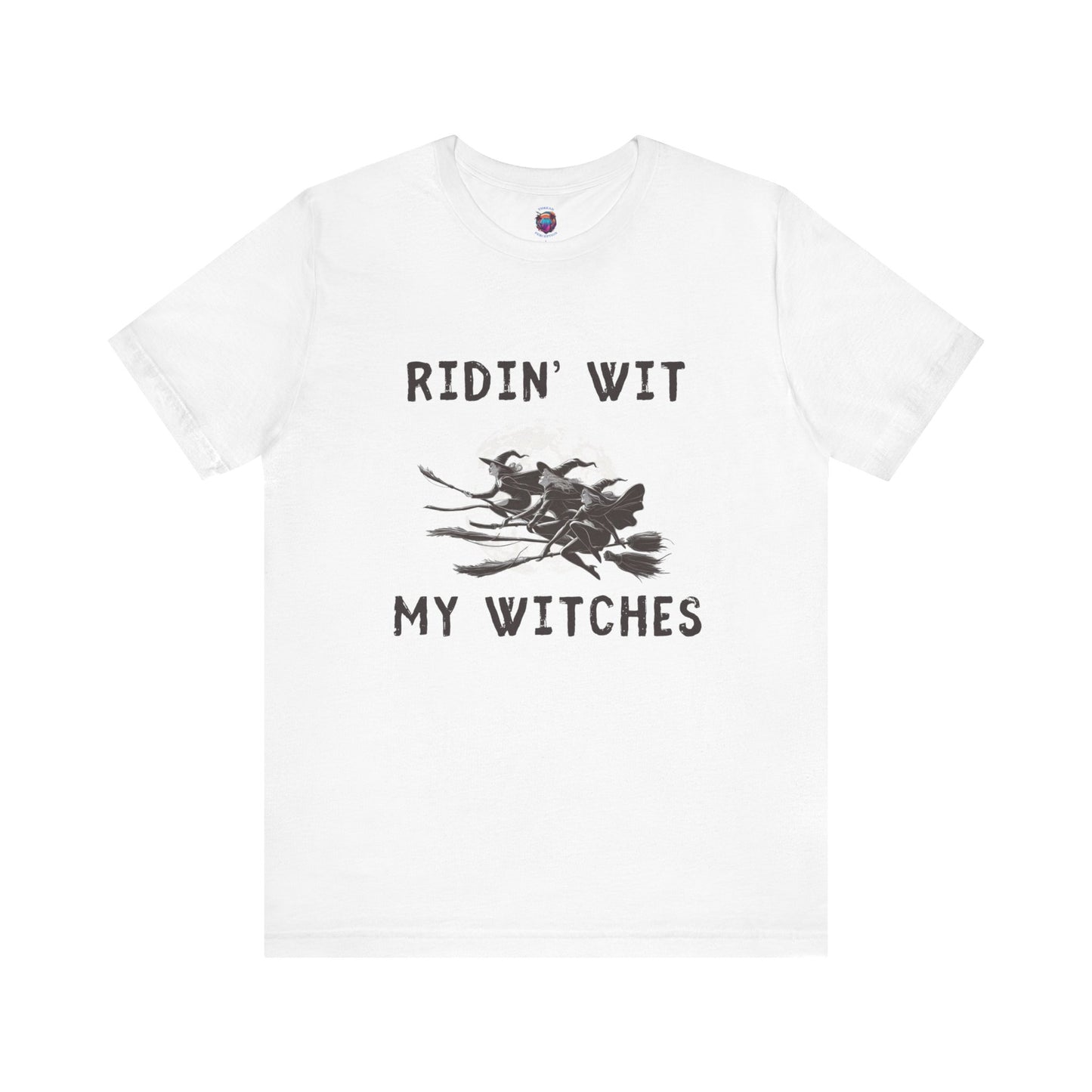 Ridin wit my Witches Halloween T-Shirt, Funny Witch Design with Bright Moon, Witches on Broomsticks, Spooky gift Shirt, Witchcraft Apparel