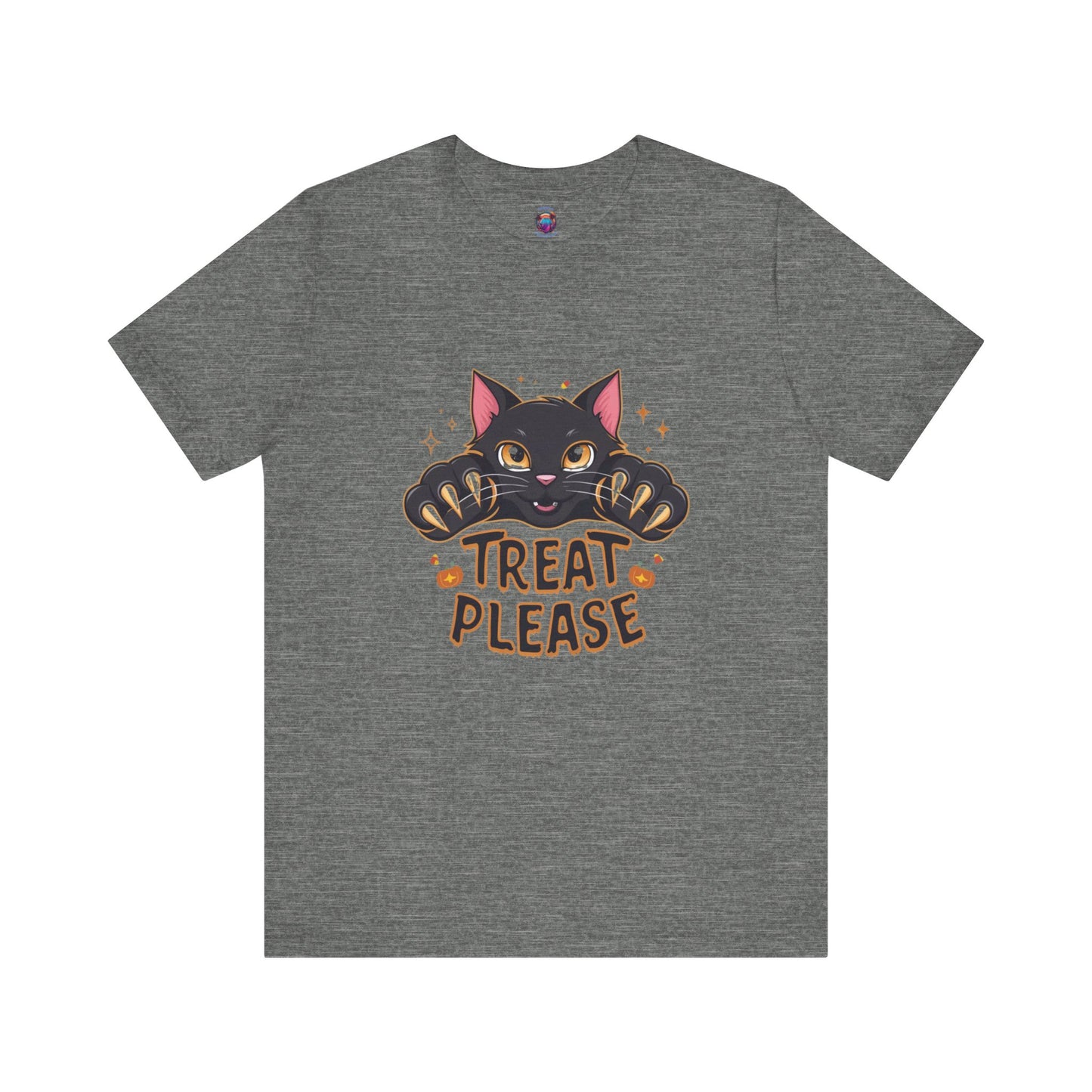 Cute Black Cat "Treat Please" Bella Canvas T-Shirt - Fun Halloween Cat Design Tee