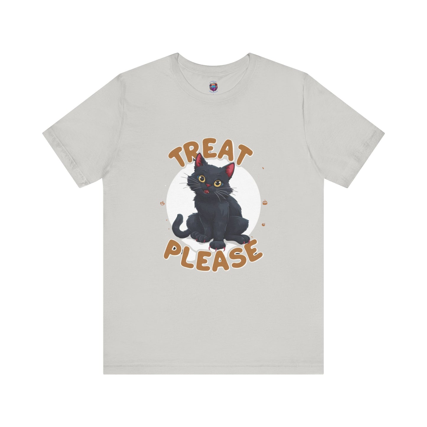 Smiling Black Cat - Treat Please - Bella Canvas T-Shirt, Fun Halloween Cat Design Tee