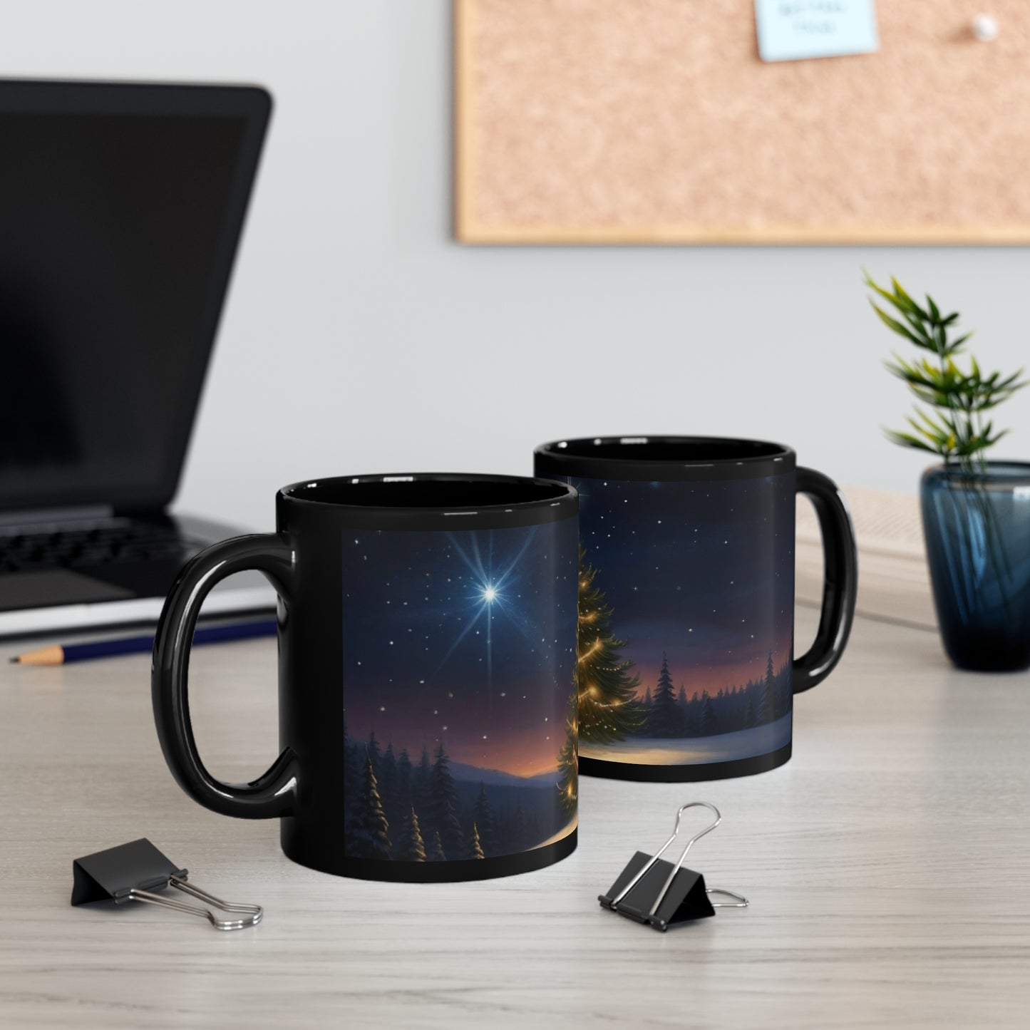 Holiday - Christmas Tree Sunset 11oz Black Mug