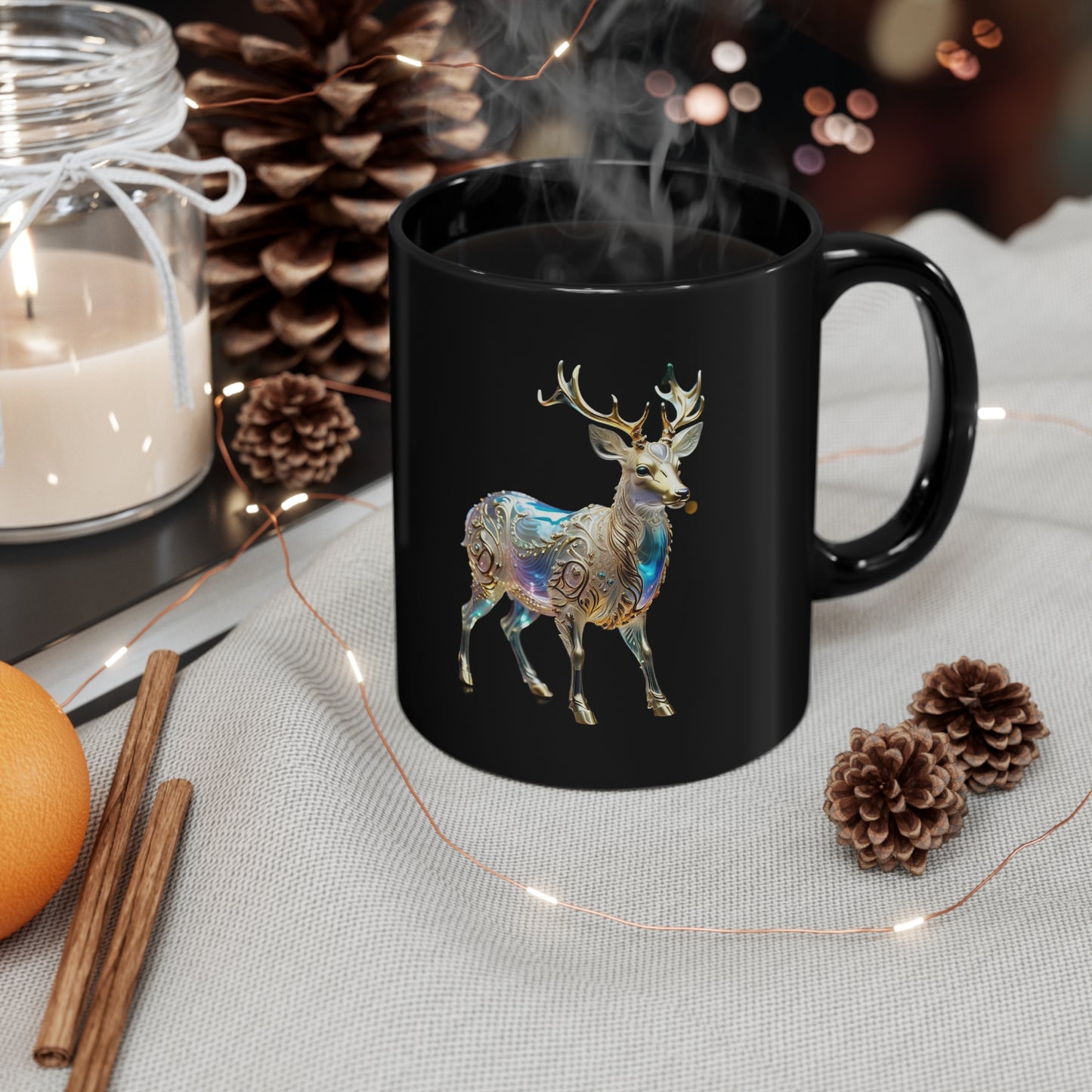 Holiday - Glistening Crystal Reindeer 11oz Black Mug