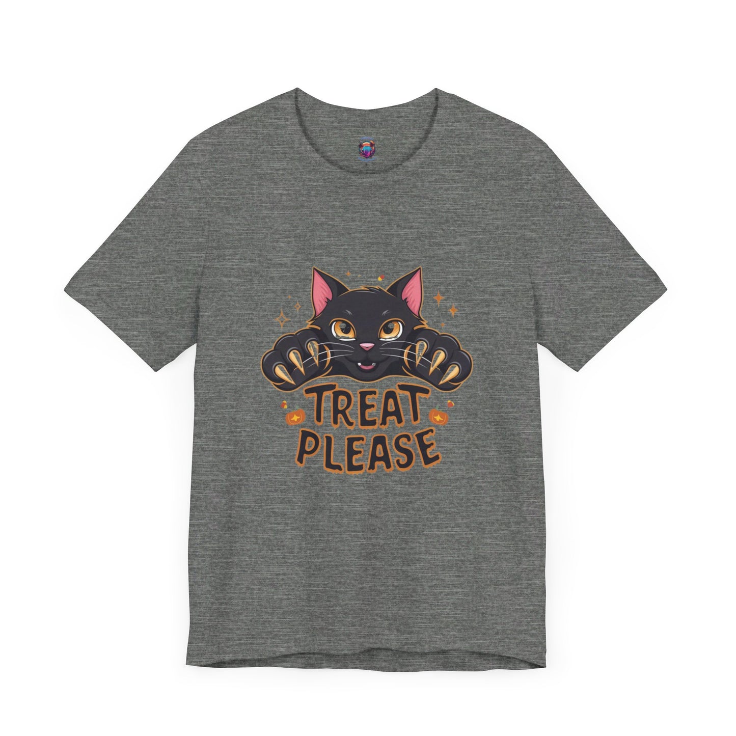 Cute Black Cat "Treat Please" Bella Canvas T-Shirt - Fun Halloween Cat Design Tee