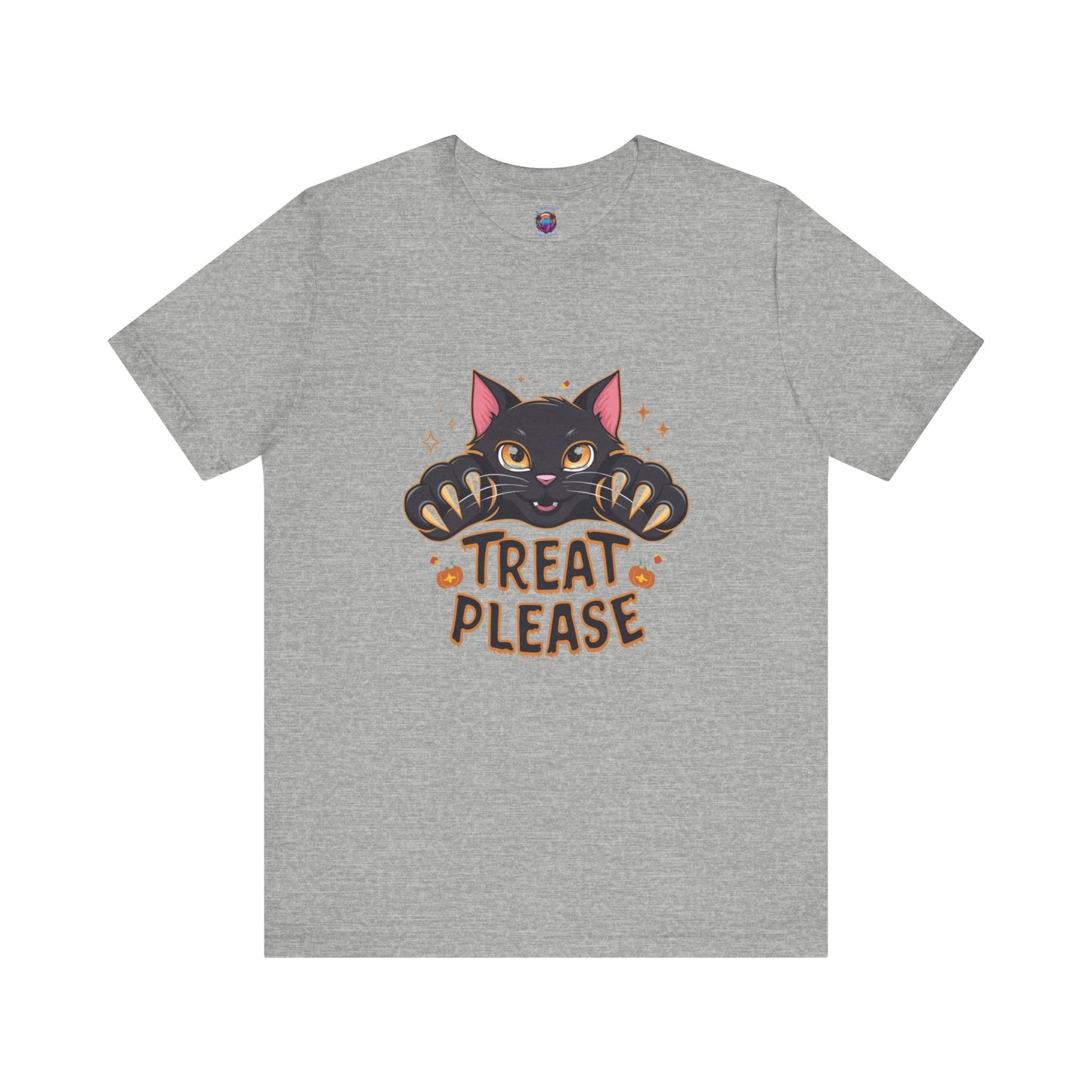 Cute Black Cat "Treat Please" Bella Canvas T-Shirt - Fun Halloween Cat Design Tee