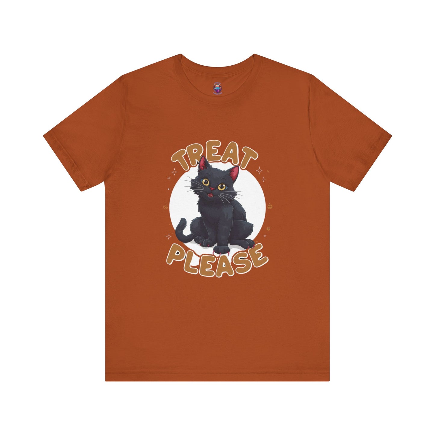 Smiling Black Cat - Treat Please - Bella Canvas T-Shirt, Fun Halloween Cat Design Tee