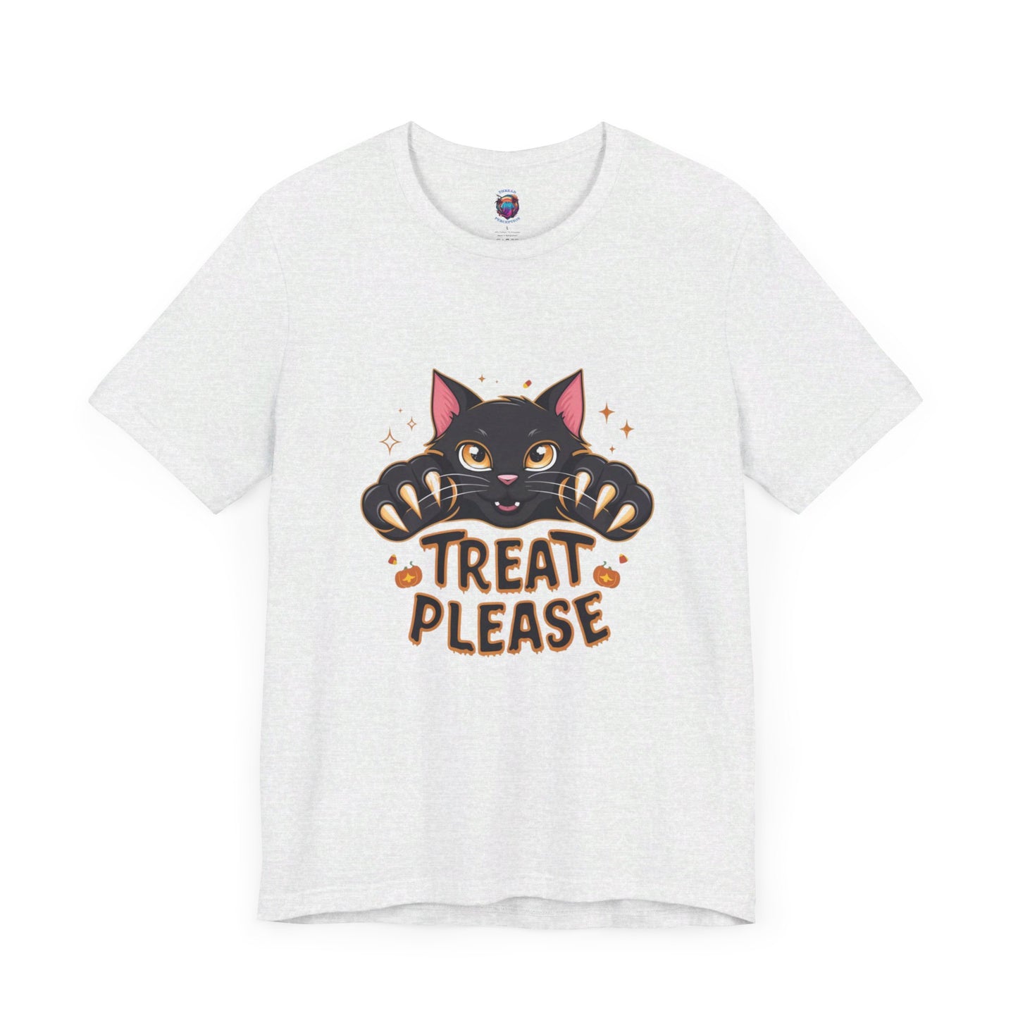 Cute Black Cat "Treat Please" Bella Canvas T-Shirt - Fun Halloween Cat Design Tee