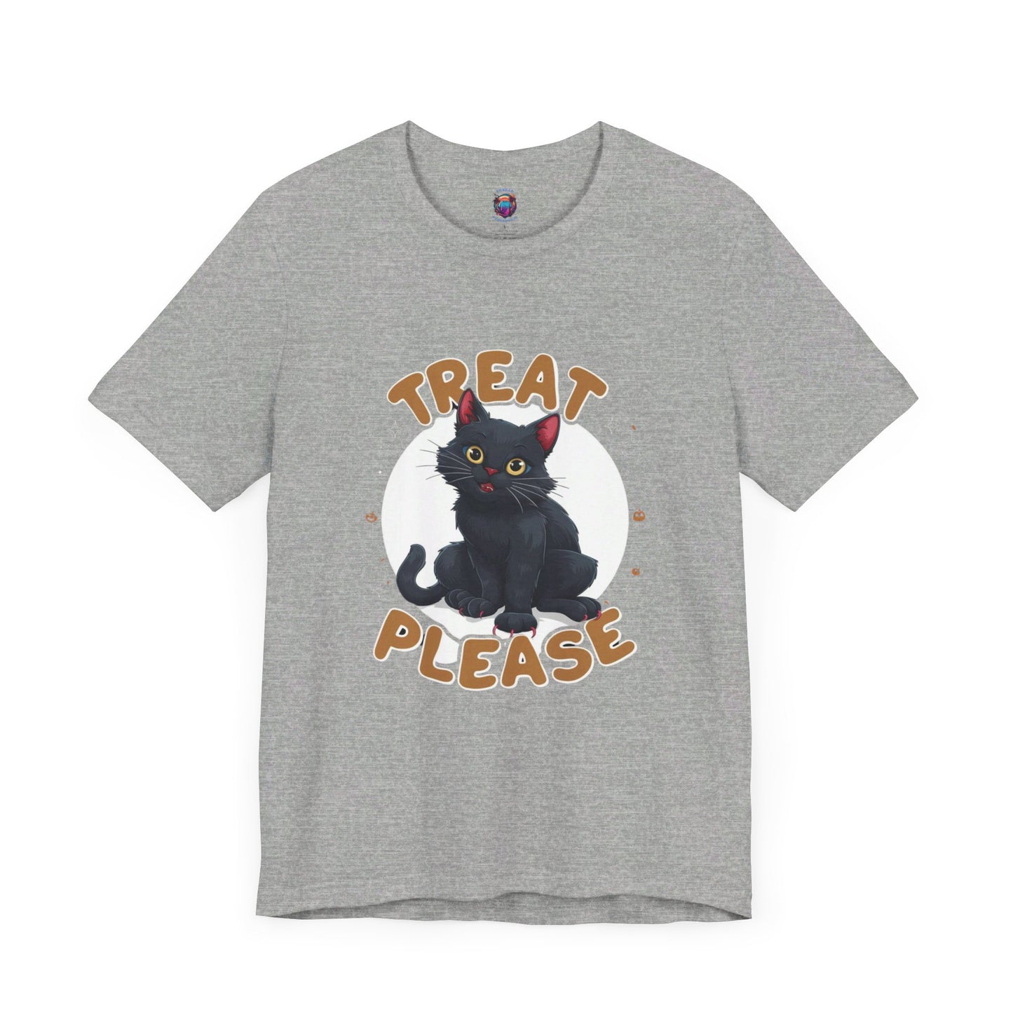 Smiling Black Cat - Treat Please - Bella Canvas T-Shirt, Fun Halloween Cat Design Tee