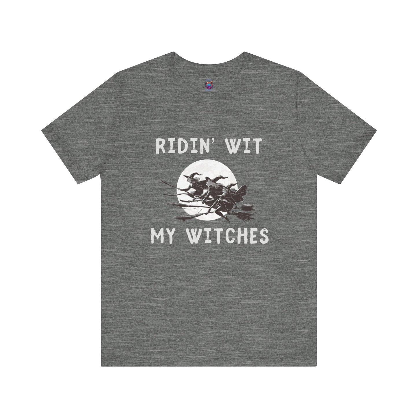 Ridin wit my Witches Halloween T-Shirt, Funny Witch Design with Bright Moon, Witches on Broomsticks, Spooky gift Shirt, Witchcraft Apparel