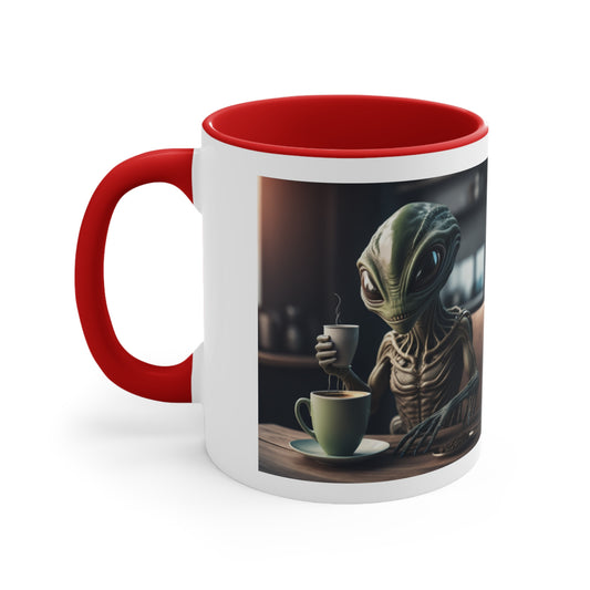 Alien with a smile Coffee Mug, 11oz - "Touch my coffee and I'll probe you"