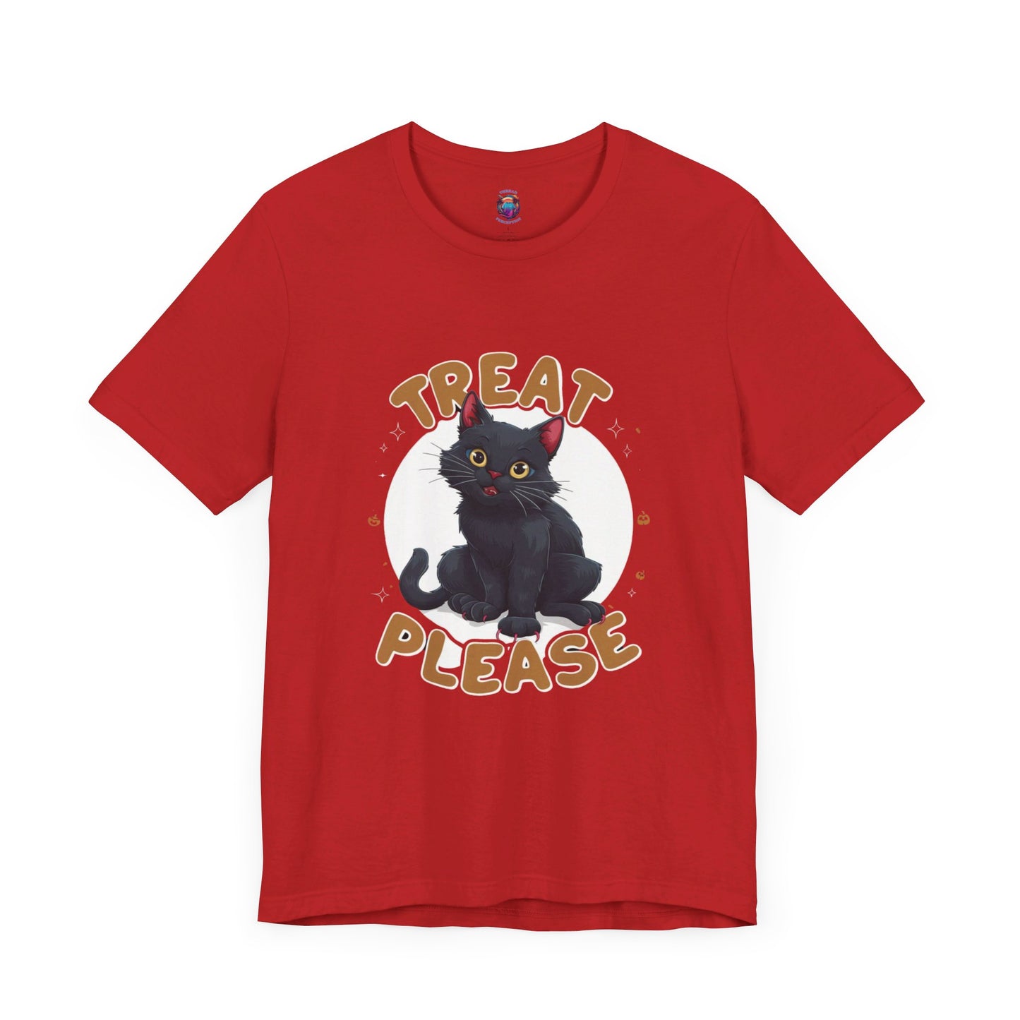 Smiling Black Cat - Treat Please - Bella Canvas T-Shirt, Fun Halloween Cat Design Tee