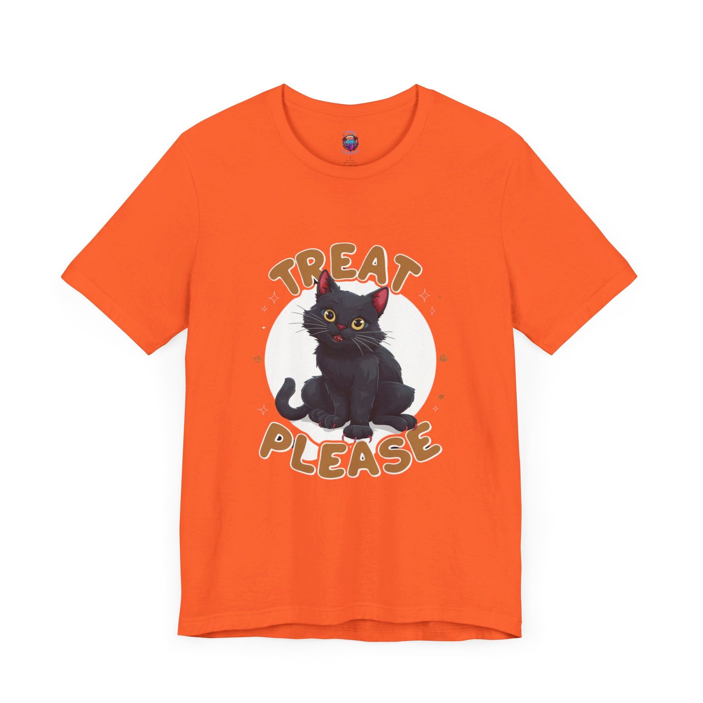 Smiling Black Cat - Treat Please - Bella Canvas T-Shirt, Fun Halloween Cat Design Tee