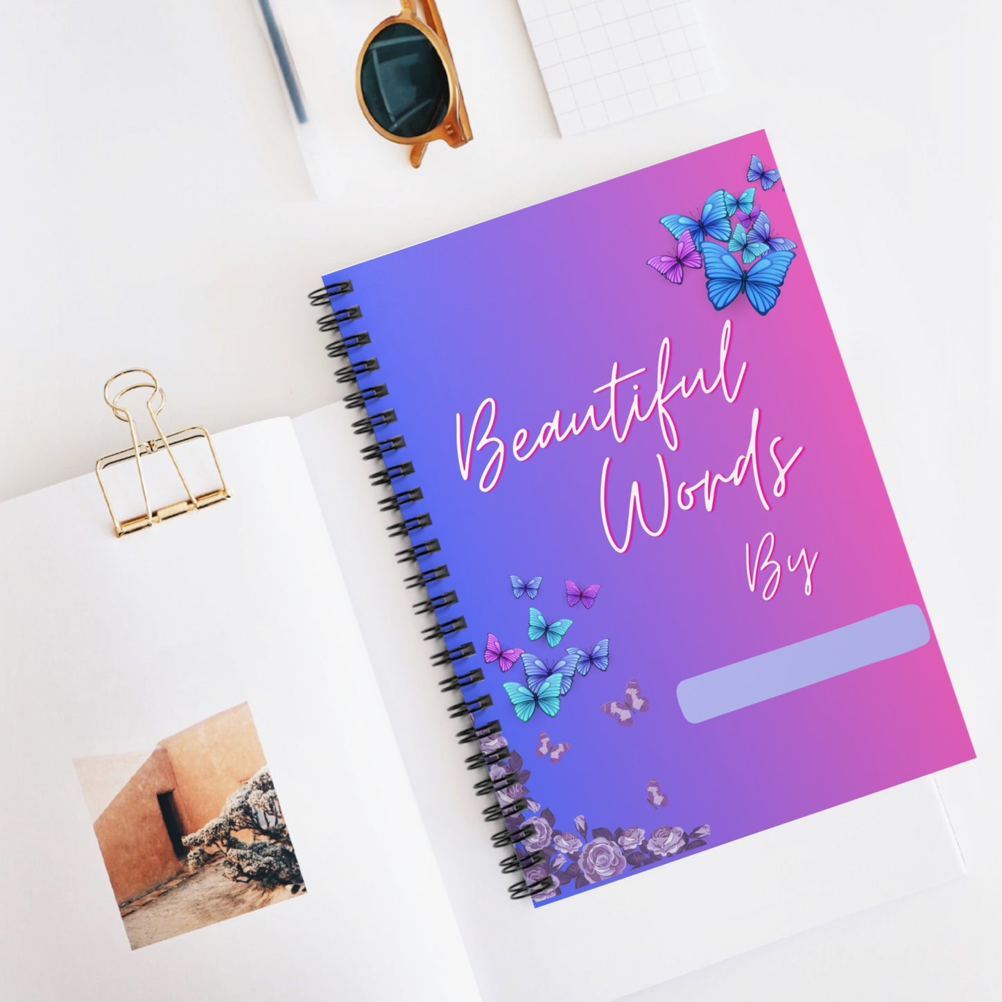 Beautiful Words Butterfly Spiral Notebook - Ruled Line Interior