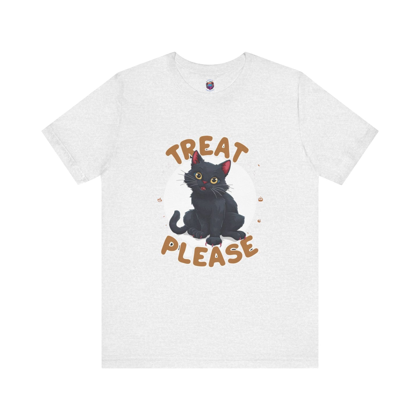 Smiling Black Cat - Treat Please - Bella Canvas T-Shirt, Fun Halloween Cat Design Tee