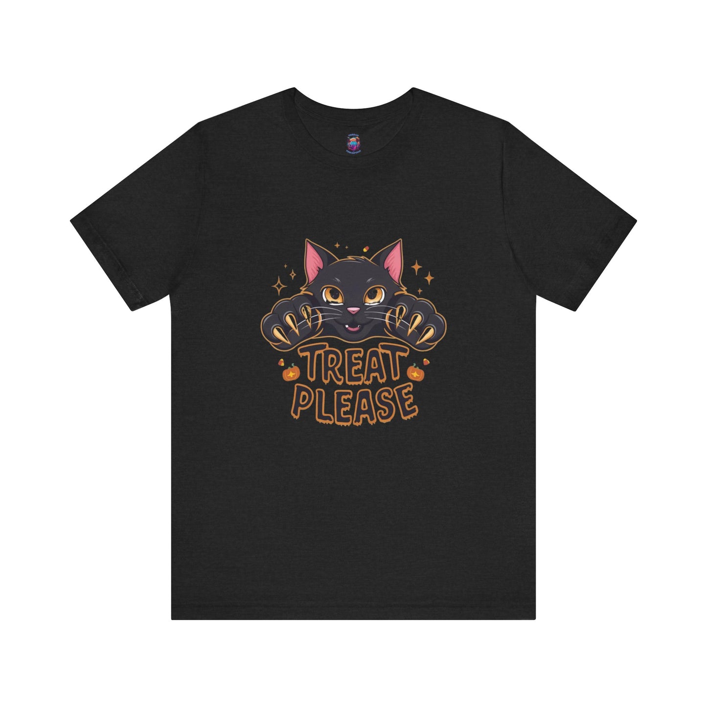 Cute Black Cat "Treat Please" Bella Canvas T-Shirt - Fun Halloween Cat Design Tee